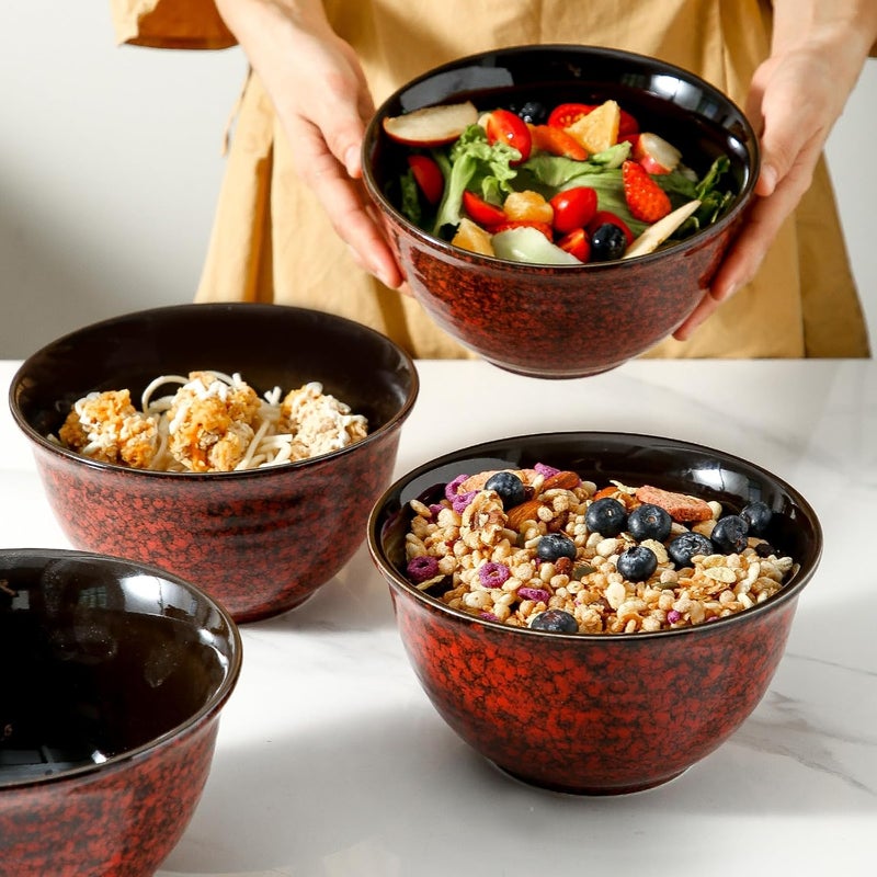 Hasense Ceramic Soup Bowls 40 Oz Serving Bowls Set of 4 Cereal Bowls Salad Bowls for Pasta Soup Popcorn Dishwasher  Microwave Safe Christmas Thanksgiving Gifts Red - Image 2