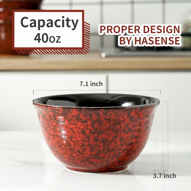 Hasense Ceramic Soup Bowls 40 Oz Serving Bowls Set of 4 Cereal Bowls Salad Bowls for Pasta Soup Popcorn Dishwasher  Microwave Safe Christmas Thanksgiving Gifts Red - Image 3