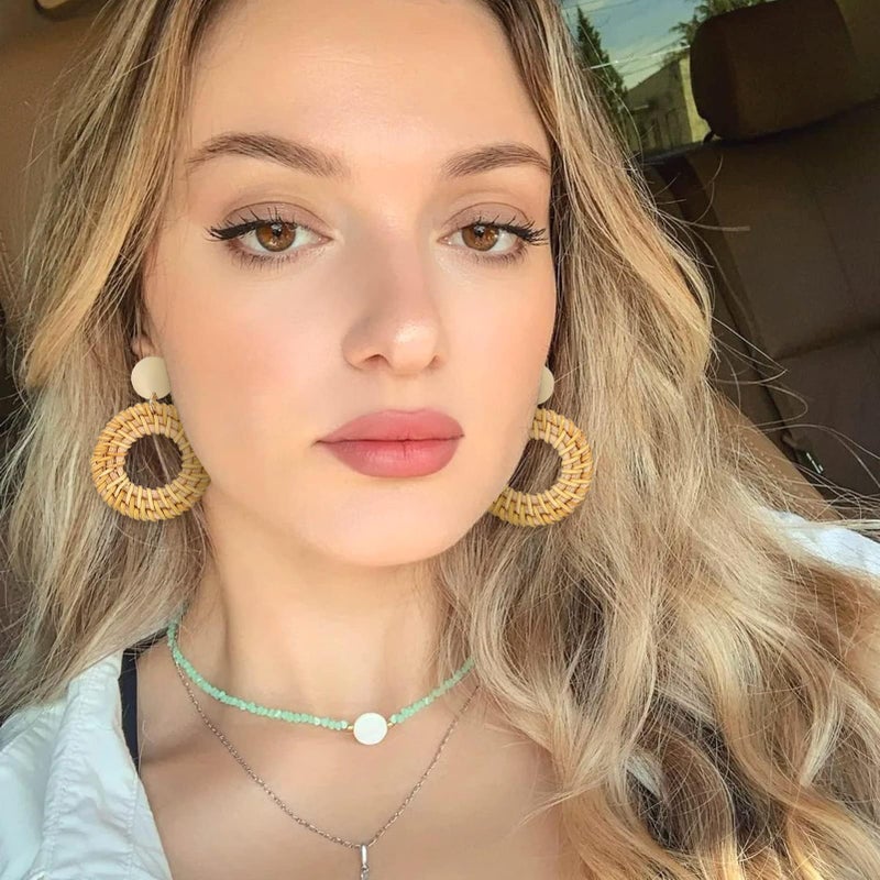 FIFATA 9 Pairs Drop Dangle Earrings boho Fashion Jewelry Rattan Acrylic Statement Boho Bohemian Earrings Set for Women - Image 3