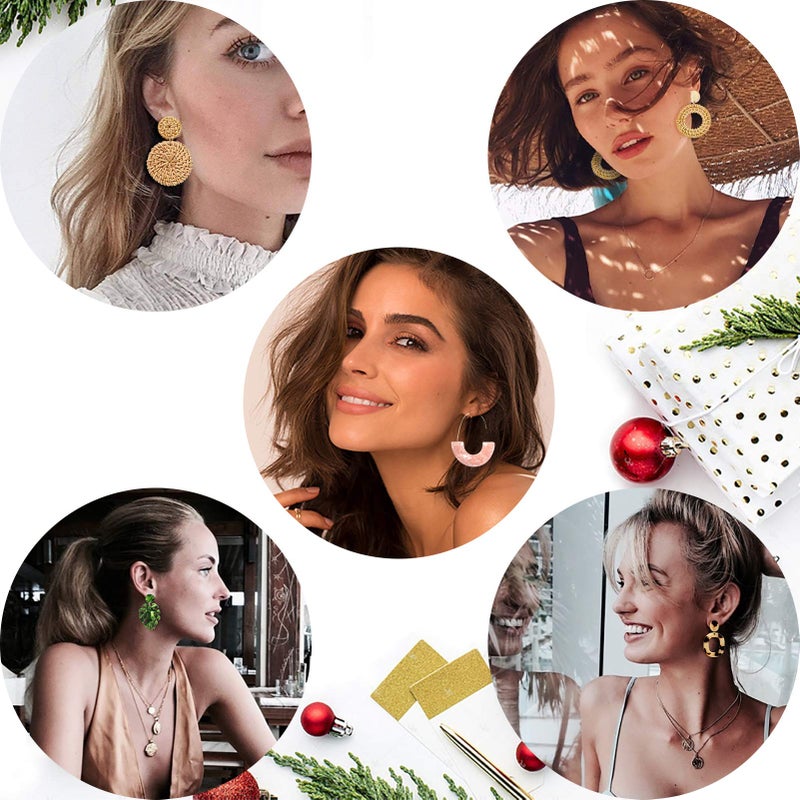 FIFATA 9 Pairs Drop Dangle Earrings boho Fashion Jewelry Rattan Acrylic Statement Boho Bohemian Earrings Set for Women - Image 2