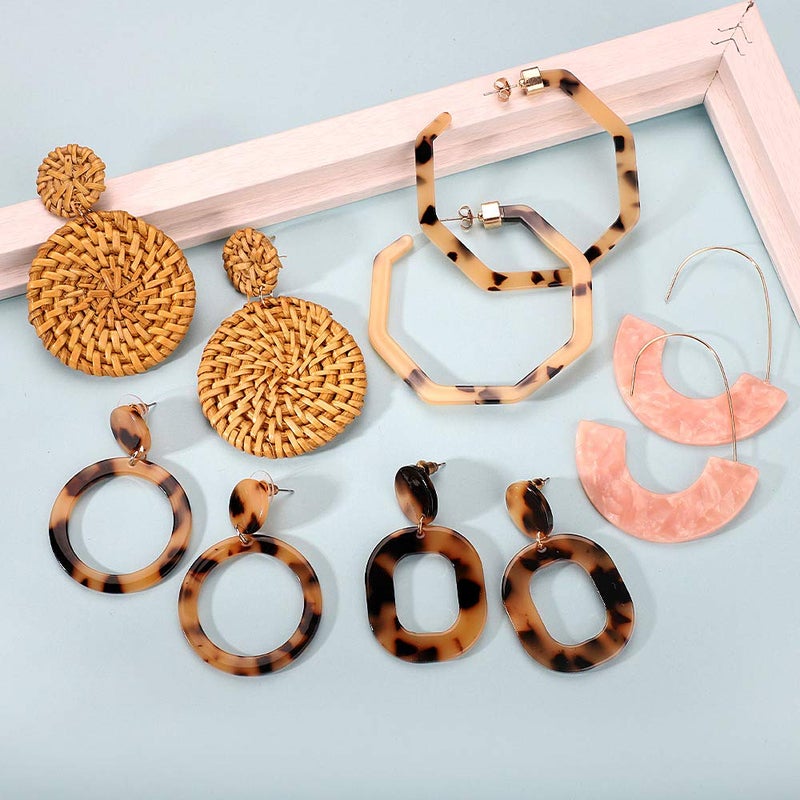 FIFATA 9 Pairs Drop Dangle Earrings boho Fashion Jewelry Rattan Acrylic Statement Boho Bohemian Earrings Set for Women - Image 4