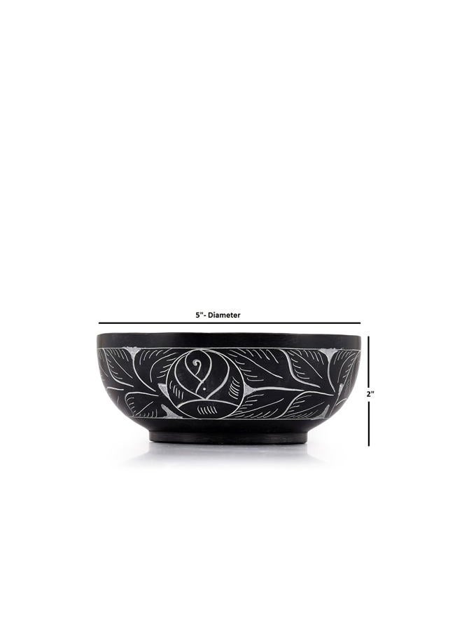 Kaizen Casa Hand Carved Natural Stone Bowl, Smudge Bowl, Stone Bowl, Smudge Pot, White Leaf Carved Design |Size_5” x 2” – Black | Ritual Bowl Display Bowl Jewelry Dish Kitchen Table Decor Gift. - Image 5