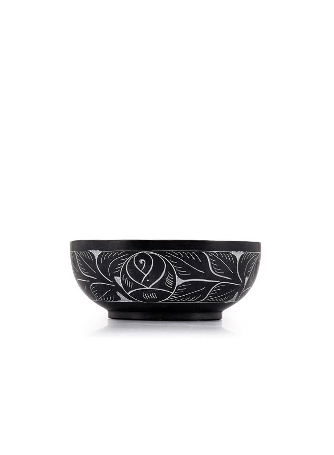 Kaizen Casa Hand Carved Natural Stone Bowl, Smudge Bowl, Stone Bowl, Smudge Pot, White Leaf Carved Design |Size_5” x 2” – Black | Ritual Bowl Display Bowl Jewelry Dish Kitchen Table Decor Gift. - Image 2