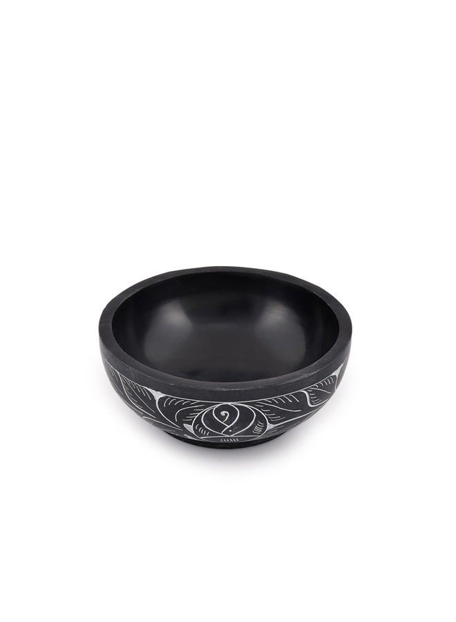 Kaizen Casa Hand Carved Natural Stone Bowl, Smudge Bowl, Stone Bowl, Smudge Pot, White Leaf Carved Design |Size_5” x 2” – Black | Ritual Bowl Display Bowl Jewelry Dish Kitchen Table Decor Gift. - Image 1