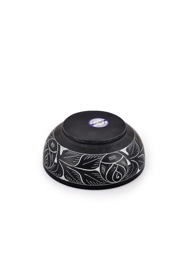 Kaizen Casa Hand Carved Natural Stone Bowl, Smudge Bowl, Stone Bowl, Smudge Pot, White Leaf Carved Design |Size_5” x 2” – Black | Ritual Bowl Display Bowl Jewelry Dish Kitchen Table Decor Gift. - Image 3
