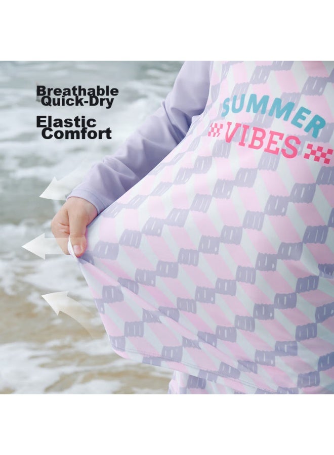 Lemonkid Children's Swimwear, Boys And Girls Two-piece Swimsuit, Kids Long-sleeve Sun Protection, Baby Swimwear And Shorts, Buleiqi Pink, Size 140 - Image 5