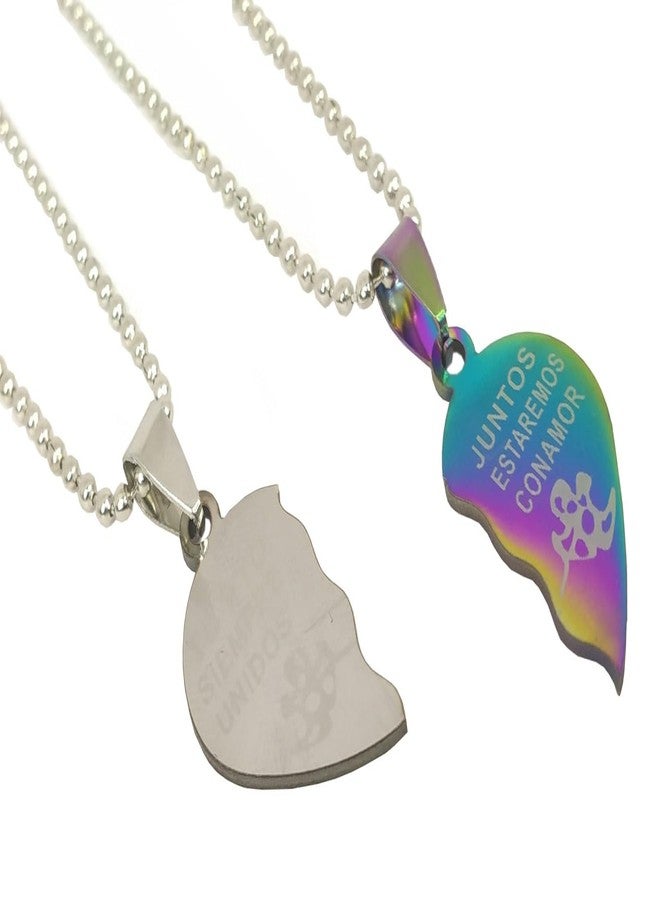 Pundriksh Multi Silver Valentine's Day Special Metal Stainless Steel I Love You Broken Heart Romantic Love Couple Silver and Blue 2 in 1 Beautiful Duo Locket Pendant Necklace with Chain for Boy's and Girl's - Image 4