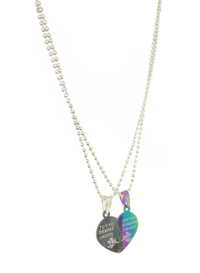 Pundriksh Multi Silver Valentine's Day Special Metal Stainless Steel I Love You Broken Heart Romantic Love Couple Silver and Blue 2 in 1 Beautiful Duo Locket Pendant Necklace with Chain for Boy's and Girl's - Image 1