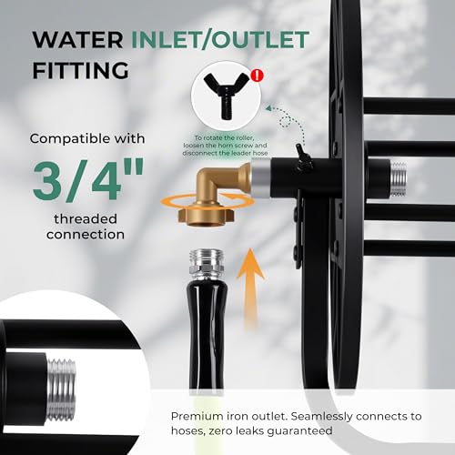 Favormony Garden Hose Reel - Heavy Duty Outdoor Turntable Water Hose Holder with Sturdy Cross Base, 100 ft of 5/8" Hose Capacity, Height Adjustable 360 Degree Rotate Freestanding Hose Stand for Yard - Image 5