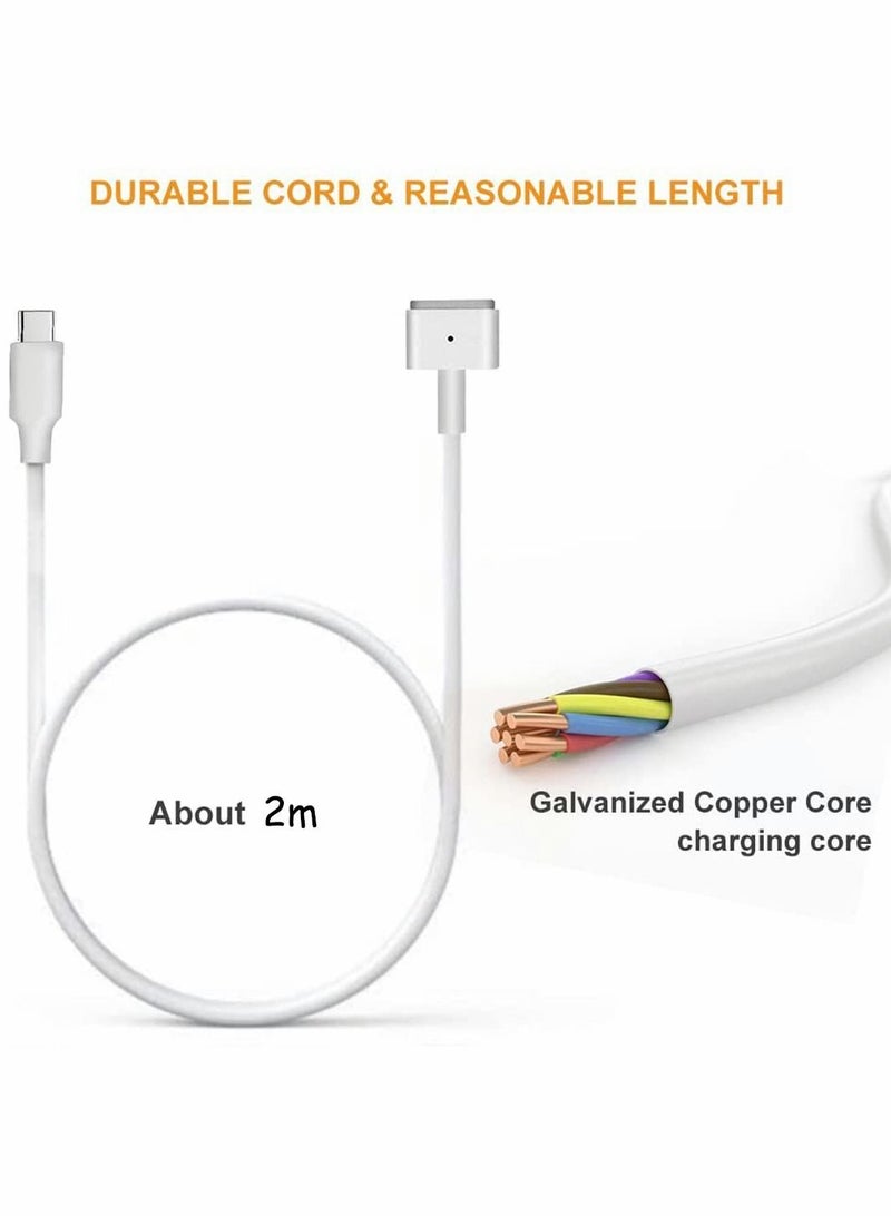USB C to Magnetic T Tip Adapter Cable Cord, for MacBook Air Pro After 2012 Year A1436 A1465 A1466 MD760 MD761 MD711 White Color Designed 60w, fits 45W Mac-Book Power Supply  - Image 2
