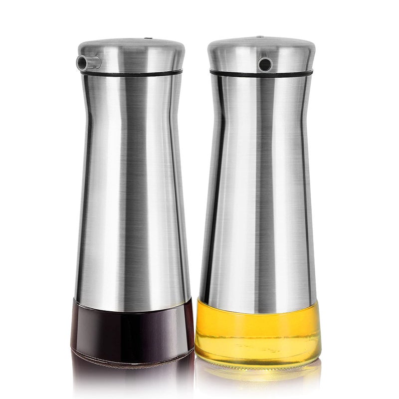 Aelga Olive Oil And Vinegar Dispenser Set 2 Pack Elegant Stainless Steel Oil Dispenser Set Vinegar Bottle for Kitchen with NoDrip