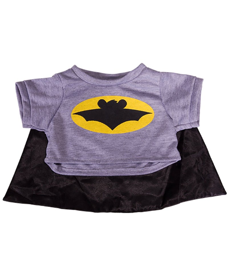 Stuffems Toy Shop Stuffems Toy Shop Bat Bear T-Shirt with Cape - Teddy Bear Clothes - Fits 14" - 18" Stuffed Animals - Superhero Theme - Black Color - Includes T-Shirt & Cape  - Image 1
