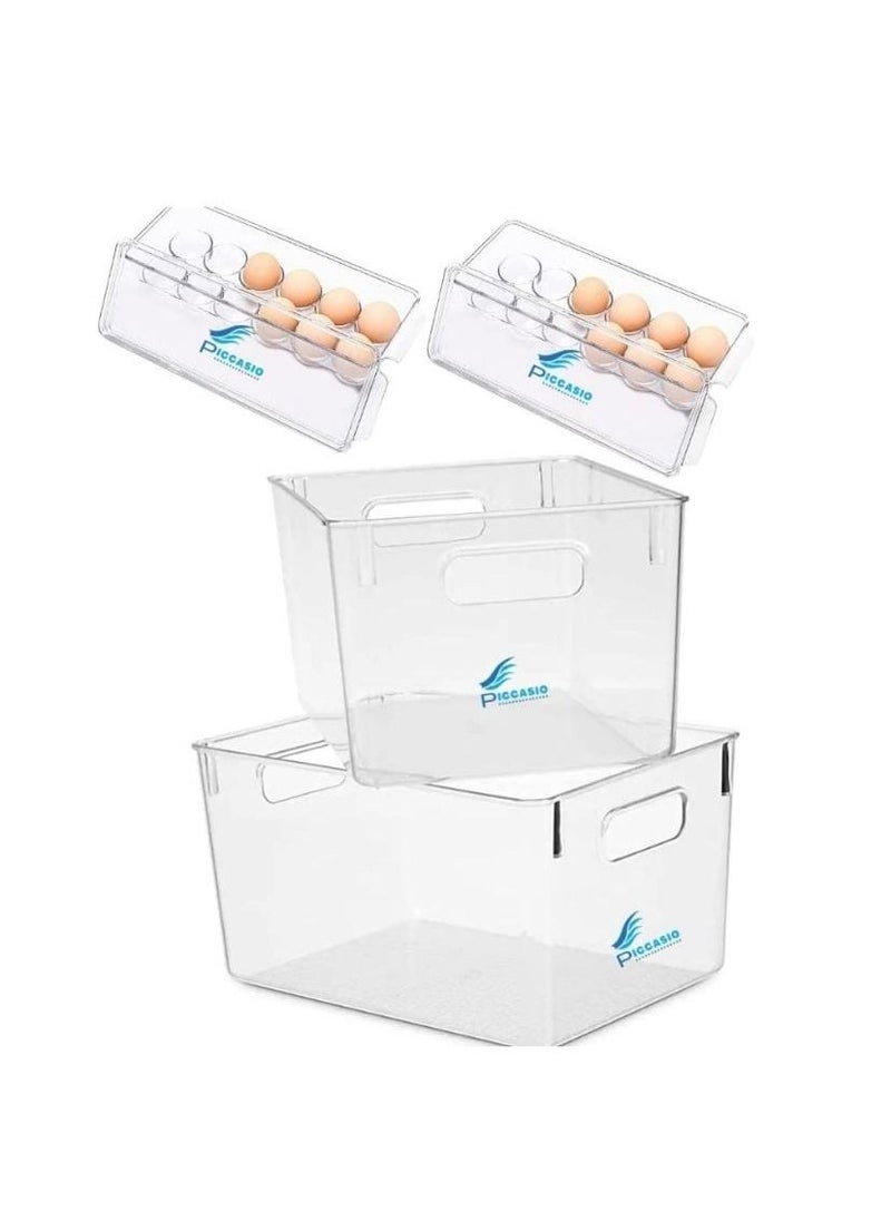Piccasio PICCASIO 2Pcs Clear Plastic Fridge Refrigerator Organizer Bins With 2Pcs Egg Tray, Food Storage Container Box With Hand0les For Freezer Fridge Pantry Kitchen Cabinets BPA Free Brand: Piccasio  - Image 1