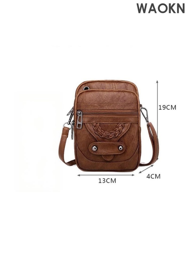 WAOKN Crossbody coin purse, soft leather texture, single shoulder crossbody coin purse, simple design, casual small square bag, mobile phone bag, coin purse versatile. - Image 5