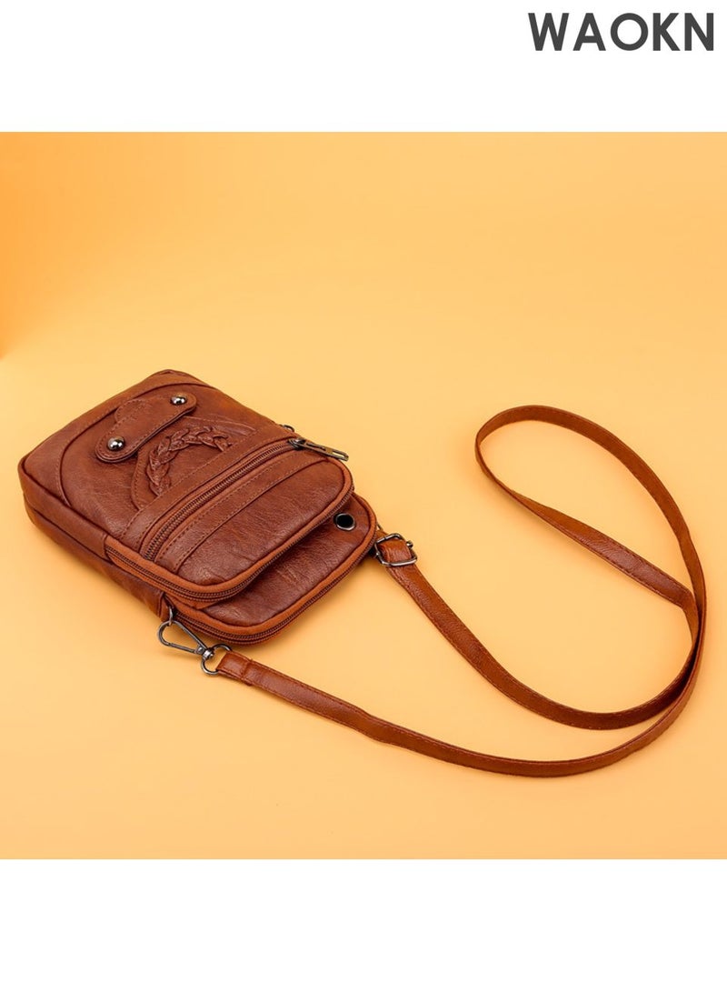 WAOKN Crossbody coin purse, soft leather texture, single shoulder crossbody coin purse, simple design, casual small square bag, mobile phone bag, coin purse versatile. - Image 2