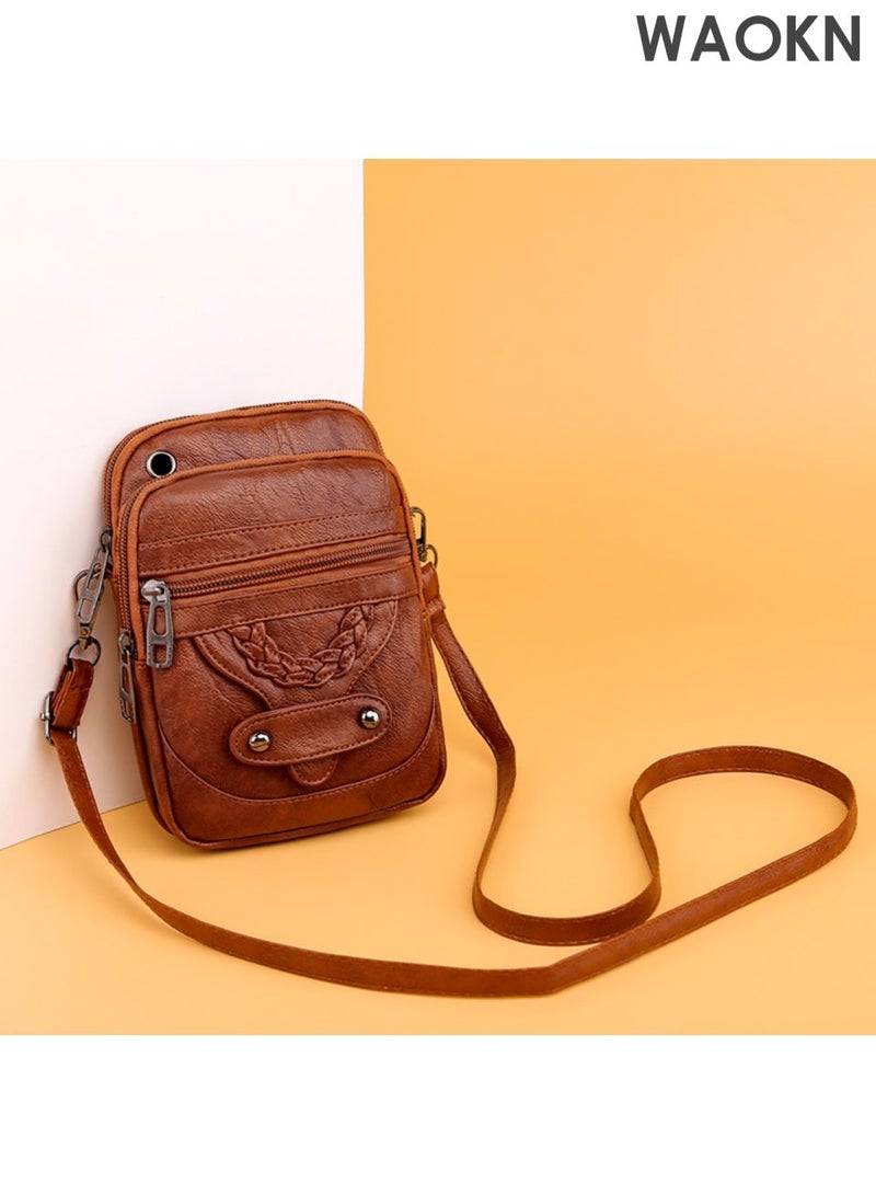 WAOKN Crossbody coin purse, soft leather texture, single shoulder crossbody coin purse, simple design, casual small square bag, mobile phone bag, coin purse versatile. - Image 4