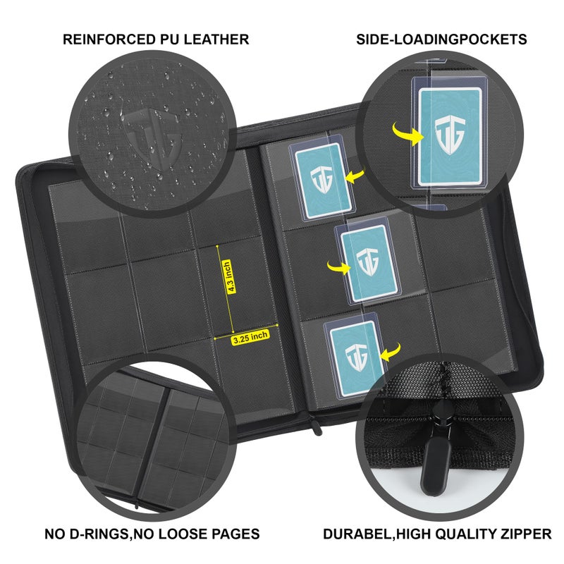 TCGUARD Toploader Binder,Holds 216 Toploaders,9 Pocket Top Loader Binder with Sleeves for 3"x4" Rigid Toploaders Hard Cases,Top loader Binders for TCG, MTG Card Binder, Trading Cards Binder(Black) - Image 3