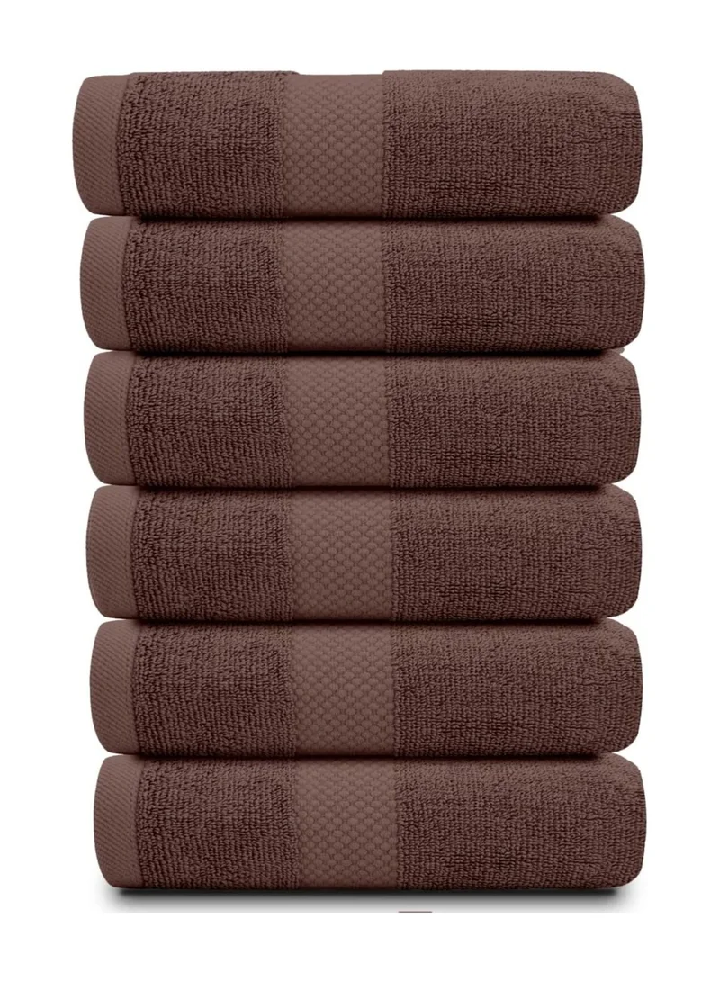 1Chase Luxury Hand Towels Cotton Hotel spa Bathroom Towel 16x30  Set Of 6  Brown