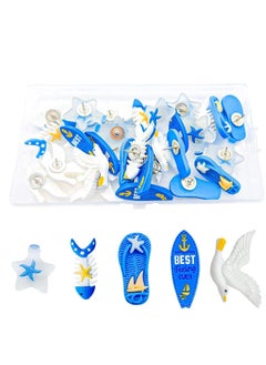 Y&D 30 Pcs Decorative Push Pins for Cork Board Cute Ocean Theme Thumb Tacks Wall Bulletin Seagull, Starfish, Fish, Boat Resin Metal Photos Maps Office or Home Decoration  - Image 1