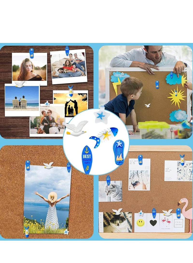 Y&D 30 Pcs Decorative Push Pins for Cork Board Cute Ocean Theme Thumb Tacks Wall Bulletin Seagull, Starfish, Fish, Boat Resin Metal Photos Maps Office or Home Decoration  - Image 4