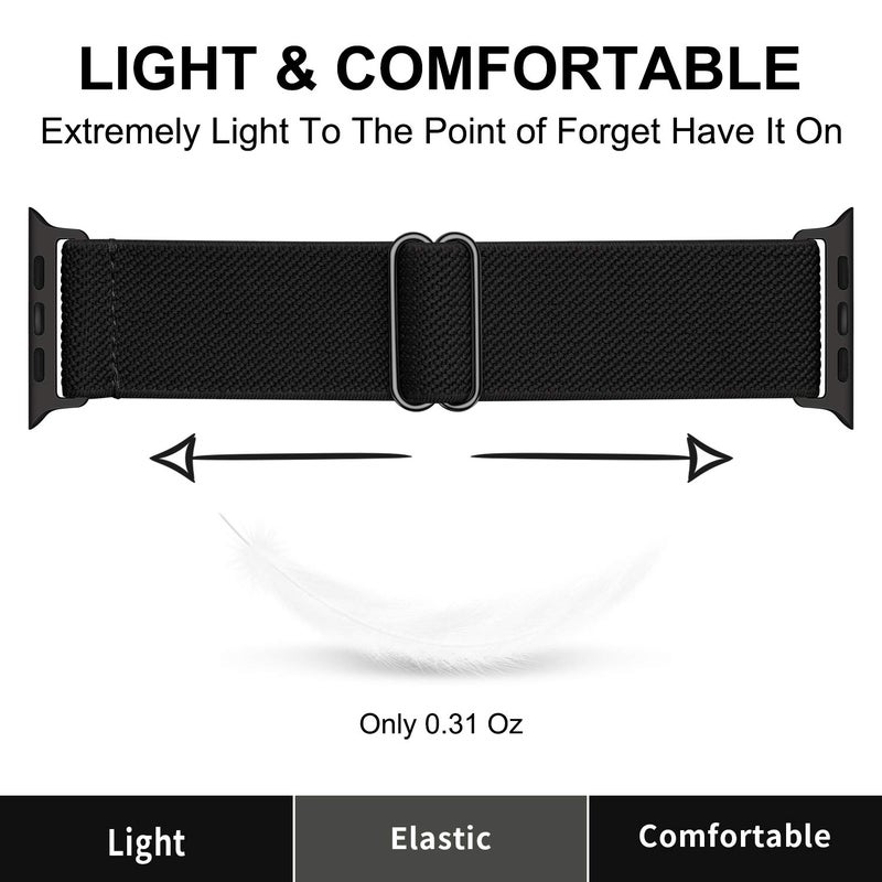 OXWALLEN XL Stretch Solo Loop Band Compatible with Apple Watch Series 11/10/9/8/7/6/5/4 SE Ultra 3/2/1 49mm 46mm 45mm 44mm, Adjustable Elastic Nylon Braided Sport Strap for iWatch Women Men, Black - Image 5