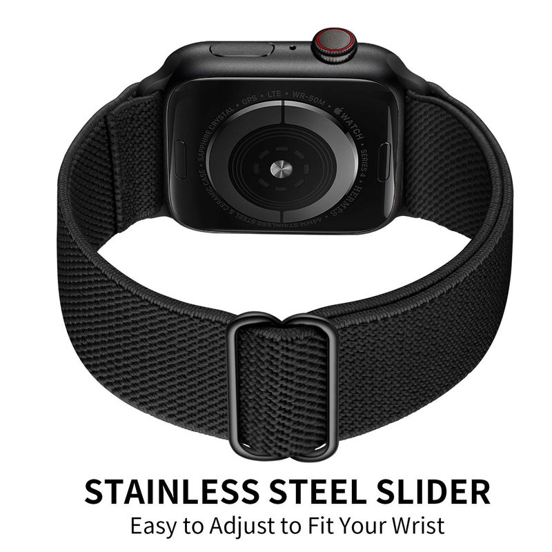 OXWALLEN XL Stretch Solo Loop Band Compatible with Apple Watch Series 11/10/9/8/7/6/5/4 SE Ultra 3/2/1 49mm 46mm 45mm 44mm, Adjustable Elastic Nylon Braided Sport Strap for iWatch Women Men, Black - Image 3