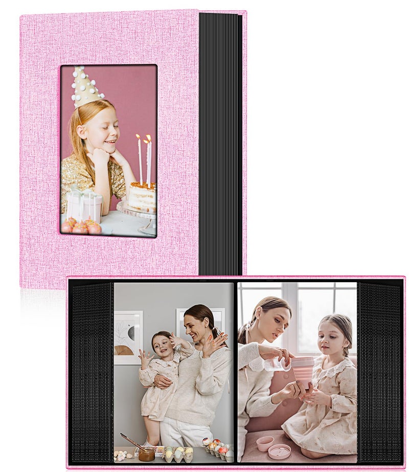 EJBLFE ألبوم Ejblfe Photo ألبوم 4x6 غلاف الكتان ألبوم ألبوم يمكن أن يحمل 100 صور 4x6 مع 50 ورقة أسود لطفل زفاف عائلي وجنة العطلات (الوردي) - Image 1