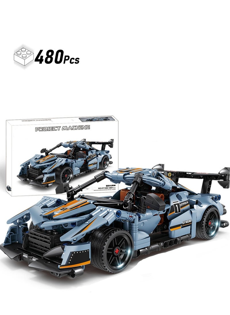 Children's Educational Toy Small Particles Compatible Building Blocks Racing Car Mechanical Engineer Self-assembly Building Blocks(Blue Sun Sports Car 480+Pcs)  - Image 1