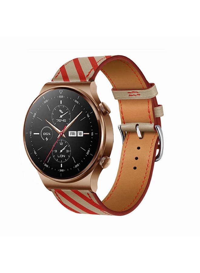 Perfii 22mm-Genuine Leather Replacement Band For Huawei Watch GT2 Pro Apricot/Red - Image 2