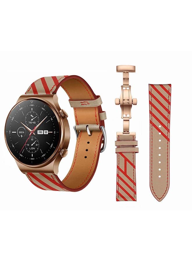 Perfii 22mm-Genuine Leather Replacement Band For Huawei Watch GT2 Pro Apricot/Red - Image 1