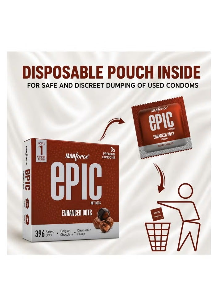 Mankind Manforce Epic Condoms | Pack of 3 | 396 Hot Dots | Belgian Chocolate Flavour | Extra Dotted Thin Lubricated Latex Condom | Vegan No Harsh Chemicals | Disposable Pouch | 3 Pack - Image 4