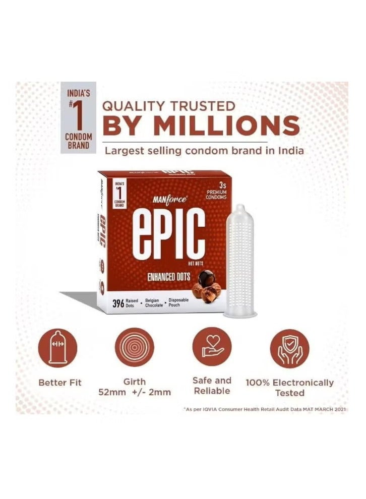 Mankind Manforce Epic Condoms | Pack of 3 | 396 Hot Dots | Belgian Chocolate Flavour | Extra Dotted Thin Lubricated Latex Condom | Vegan No Harsh Chemicals | Disposable Pouch | 3 Pack - Image 5