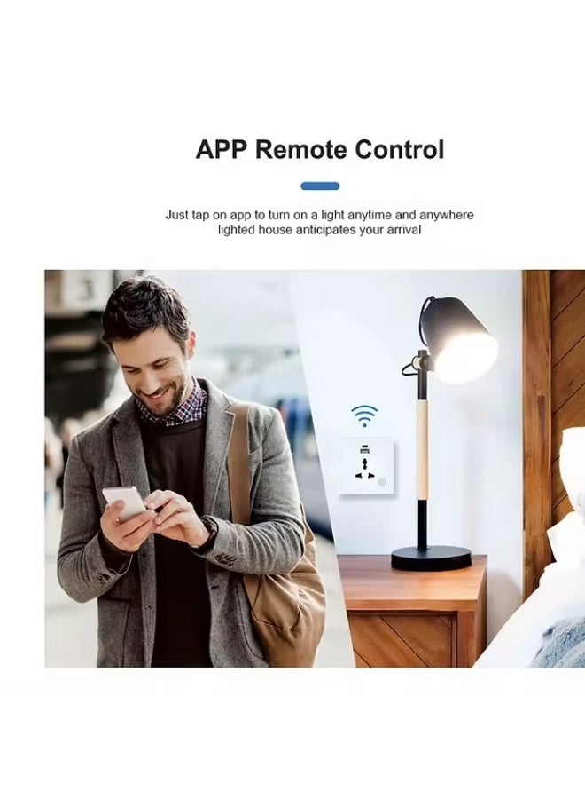 باي فور ليس مقبس حائط ذكي WiFi – منفذ واحد (أسود) | لوحة زجاج مقوّى، شحن سريع USB + Type-C، مقبس عالمي، وتحكم عبر تطبيق Smart Life/Tuya - Image 5