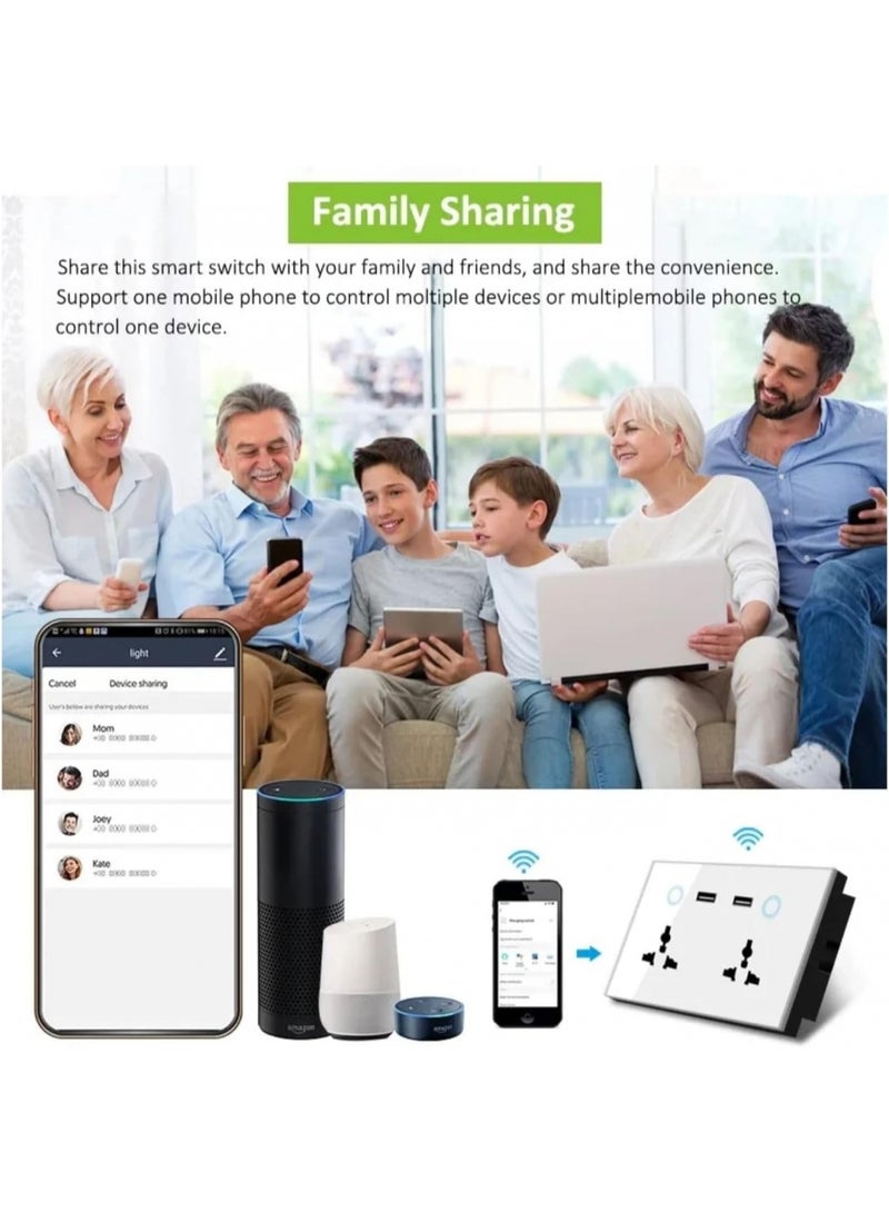 باي فور ليس مقبس حائط ذكي WiFi – منفذ واحد (أسود) | لوحة زجاج مقوّى، شحن سريع USB + Type-C، مقبس عالمي، وتحكم عبر تطبيق Smart Life/Tuya - Image 4