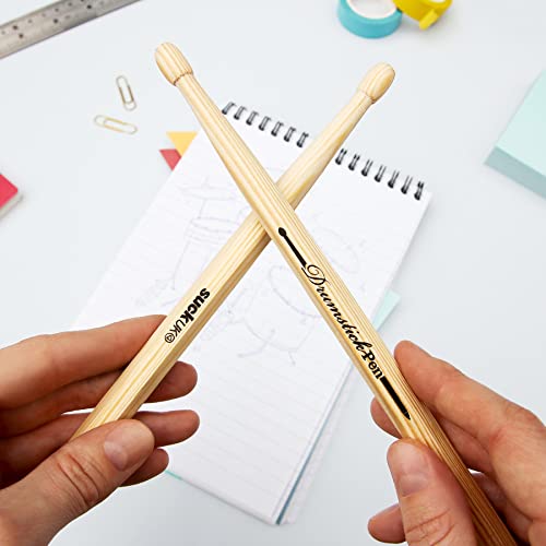 Suck UK Drumsticks Ballpoint Pens - Novelty Drummer Gifts for Men & Music Lovers - Wooden Drumstick Shaped Pen - Unique Office & School Stationery Supplies - Cool Drum Kit - Set of 2 Blue Pens - Image 5