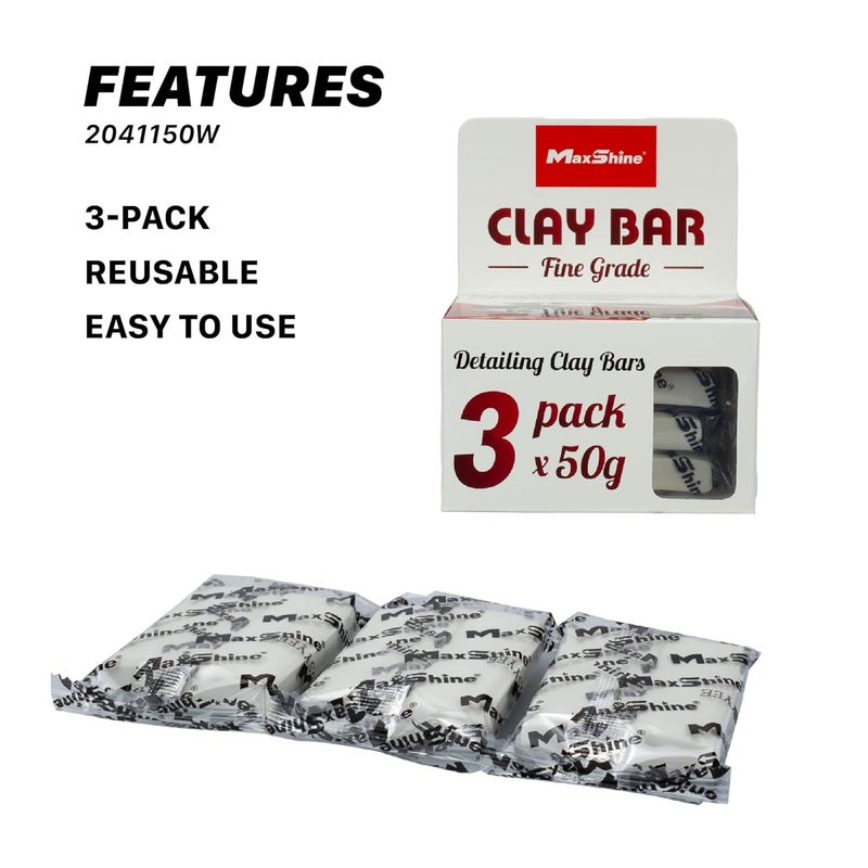MaxShine 3-Pack Magic Clay Bar (150g) – Fine Grade Clay for Car Detailing – Removes Surface Contaminants from Paint, Glass, Plastic & Metal – Reusable Clay for Auto & Boat Detailing - Image 2