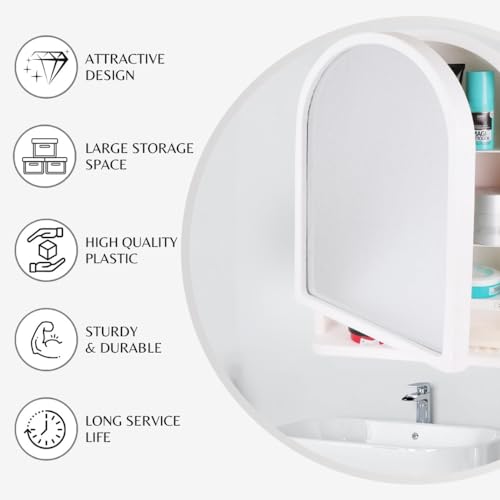 BRANCO Plastic Ideal Mirror Cabinet | Multipurpose Cabinet | Wall Mounted Hanging Mirror Bathroom Accessories | Mirror Cabinet for Living Room, Bathroom, Bedroom (Brc-932) (Color-Ivory) - Image 2