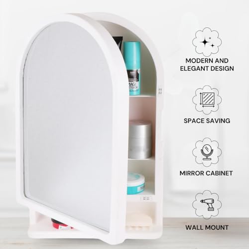 BRANCO Plastic Ideal Mirror Cabinet | Multipurpose Cabinet | Wall Mounted Hanging Mirror Bathroom Accessories | Mirror Cabinet for Living Room, Bathroom, Bedroom (Brc-932) (Color-Ivory) - Image 3