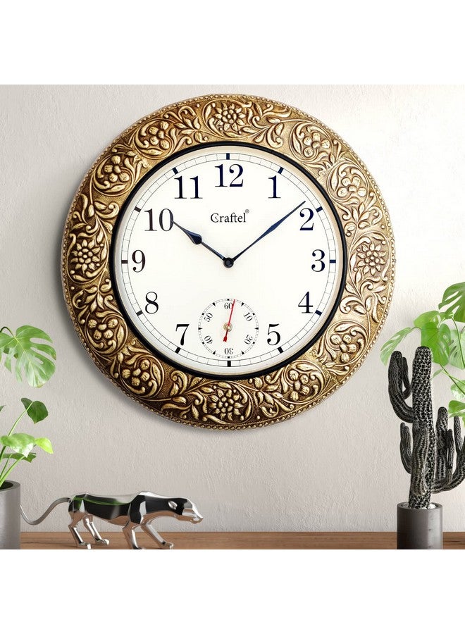 CRAFTEL Antique Brass Wood Silent Wall Analog Clock For Bedroom Living Room Home (18 X 18 Inch, Brown) - Image 4