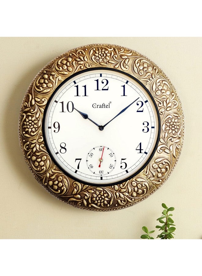 CRAFTEL Antique Brass Wood Silent Wall Analog Clock For Bedroom Living Room Home (18 X 18 Inch, Brown) - Image 1