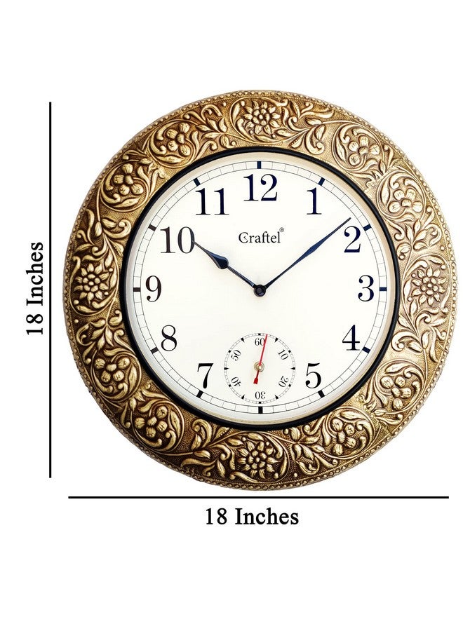 CRAFTEL Antique Brass Wood Silent Wall Analog Clock For Bedroom Living Room Home (18 X 18 Inch, Brown) - Image 3