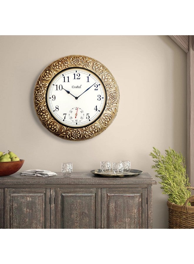 CRAFTEL Antique Brass Wood Silent Wall Analog Clock For Bedroom Living Room Home (18 X 18 Inch, Brown) - Image 5