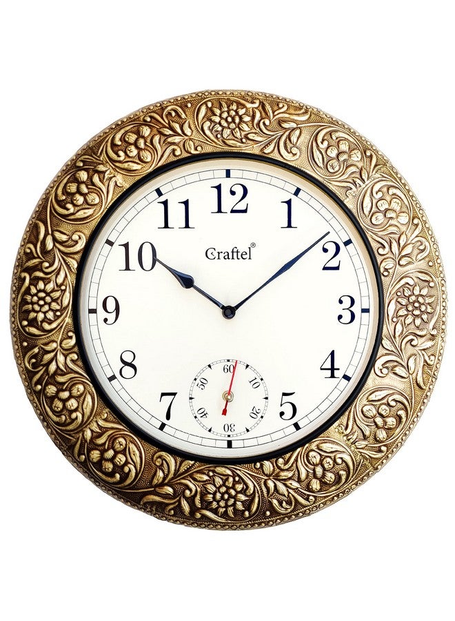 CRAFTEL Antique Brass Wood Silent Wall Analog Clock For Bedroom Living Room Home (18 X 18 Inch, Brown) - Image 2