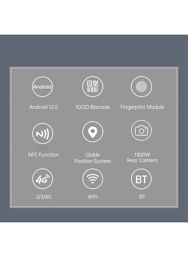 Android 12.0 Barcode Scanner Handheld PDA Terminal Support 1D/2D/QR Code 2/3/4G/ WiFi /BT/2.4G 5Ghz Dual Band Communication NFC and Fingerprint Function with 5.7 Inch Touchscreen