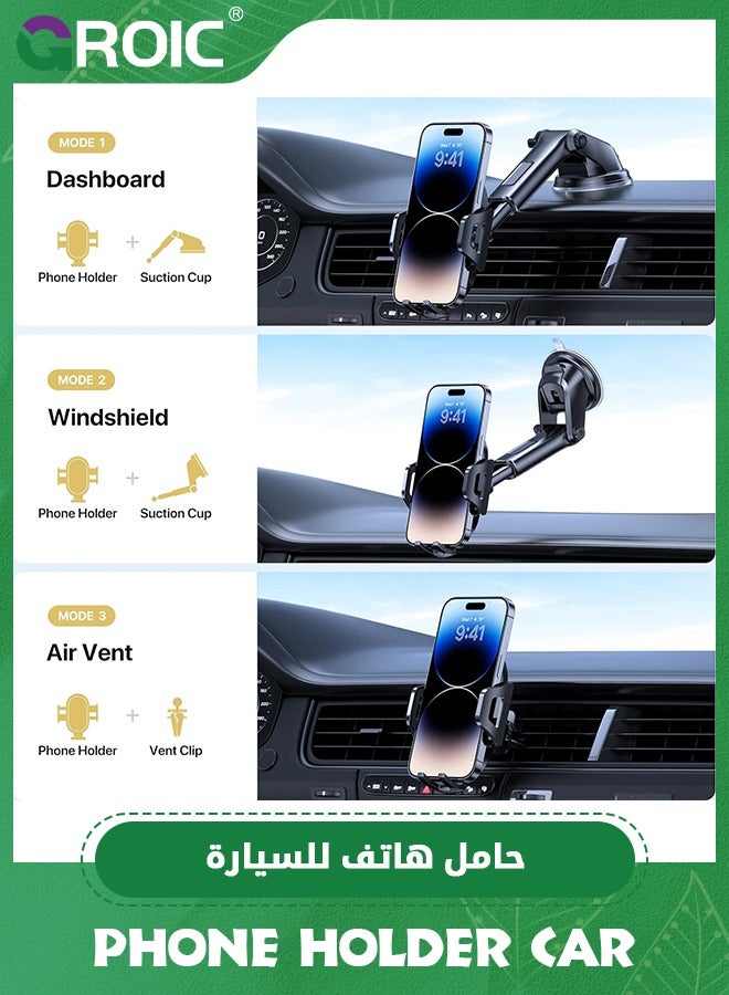 GROIC حامل هاتف للسيارة، حامل هاتف متعدد الوظائف للسيارة مع قاعدة شفط، حامل هاتف خلوي عالمي للسيارة بدون استخدام اليدين، حامل هاتف للسيارة لهواتف iPhone وAndroid الذكية - Image 2