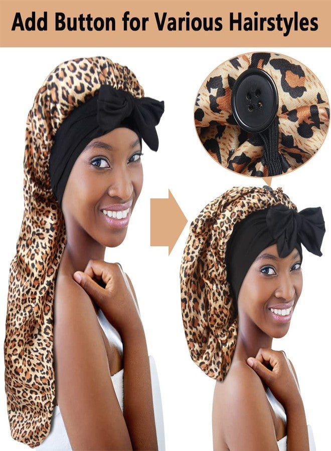 Heniho 2pcs Long Satin Bonnets with Tie Band, Large Braid Bonnet Silky Hair Cap for Locs Women Sleeping, B - Image 3