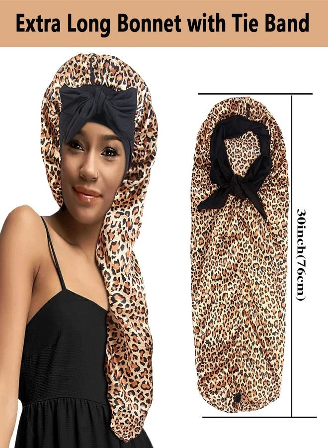 Heniho 2pcs Long Satin Bonnets with Tie Band, Large Braid Bonnet Silky Hair Cap for Locs Women Sleeping, B - Image 2