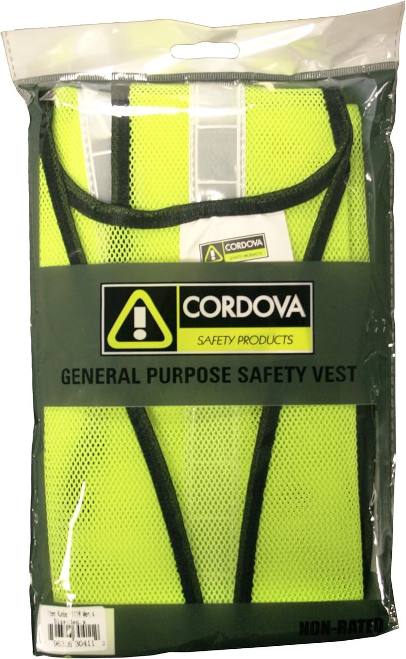 Cordova Cordova V111W General Purpose Type O NonRated Lime Mesh Vest Hook  Loop Closure 1Inch Silver Reflective Tape  - Image 3