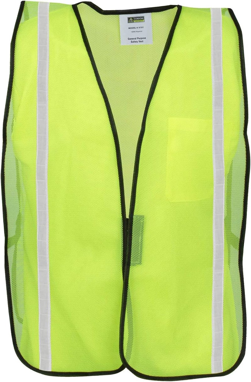 Cordova Cordova V111W General Purpose Type O NonRated Lime Mesh Vest Hook  Loop Closure 1Inch Silver Reflective Tape  - Image 1