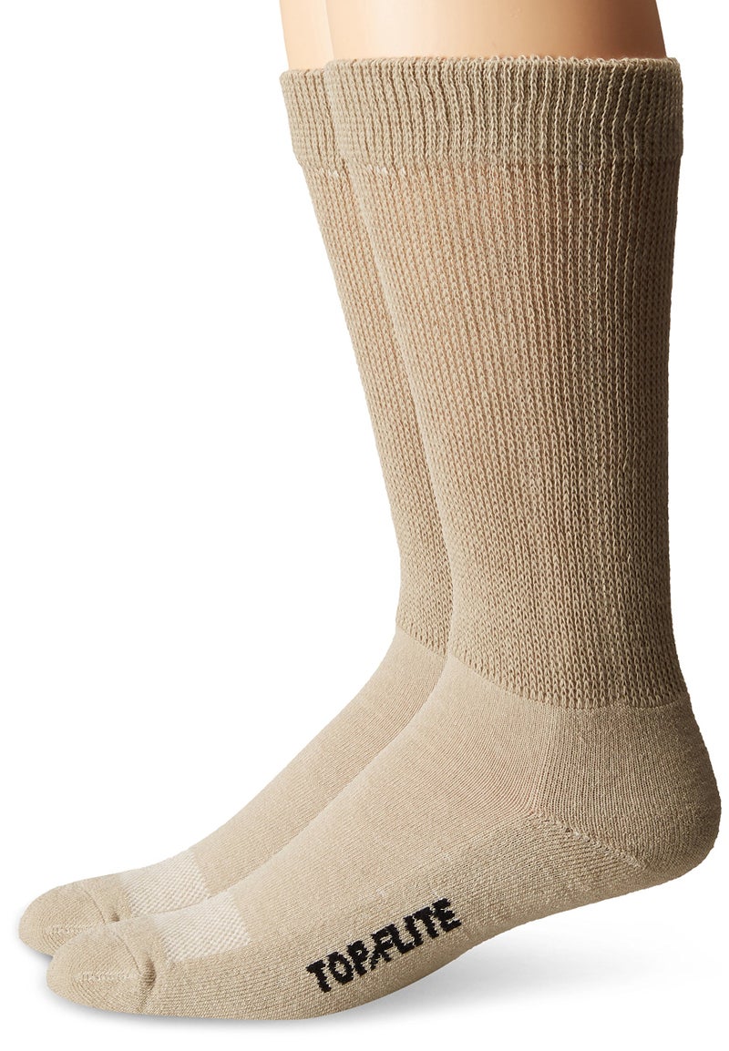 Top Flite Mens Diabetic NonBinding Cushion Crew Ultra Dri Socks 2 Pair Pack Khaki Large